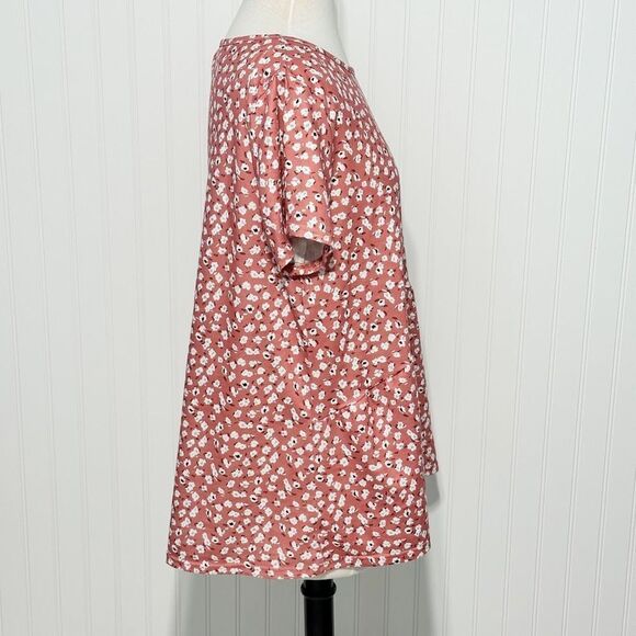Hibluco Women's Floral Print Short Sleeve Peplum Top Tunic Blouse Coral Pink XL - Picture 4 of 10